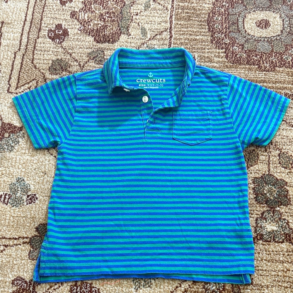 Boys crewcuts blue and green striped polo XXS 2-3